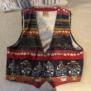 Chico's Orange and Black Graphic Vest